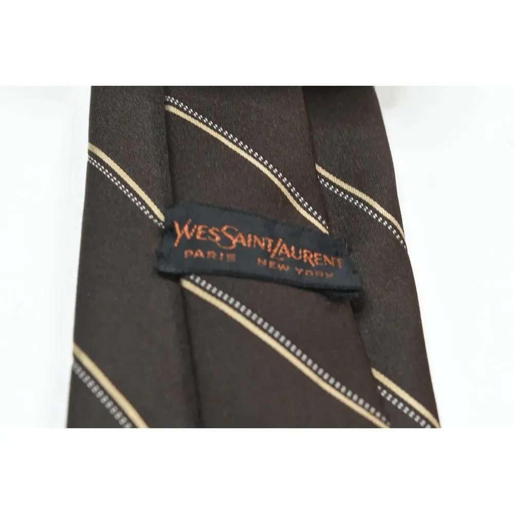 Vintage Yves Saint Lauren Neck Tie Mens Brown Striped Classic YSL
